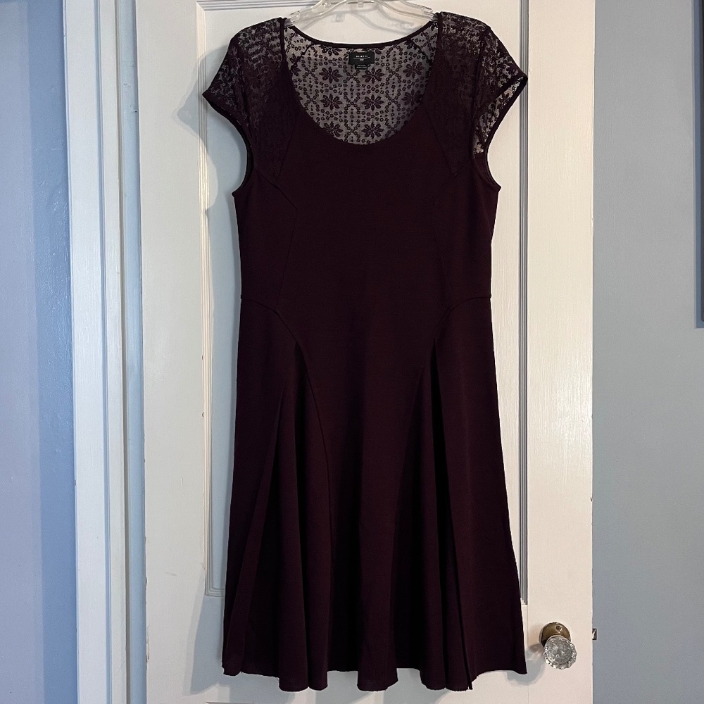 Anthropologie Deletta fit-and-flare burgundy dress with lace detail